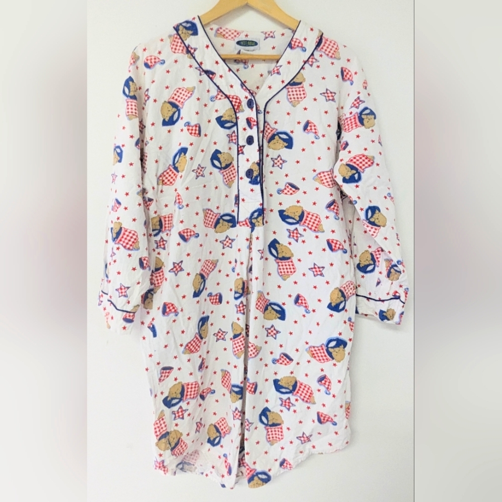 Vintage 90s Teddy Bear Nightgown 100% Cotton Pajamas